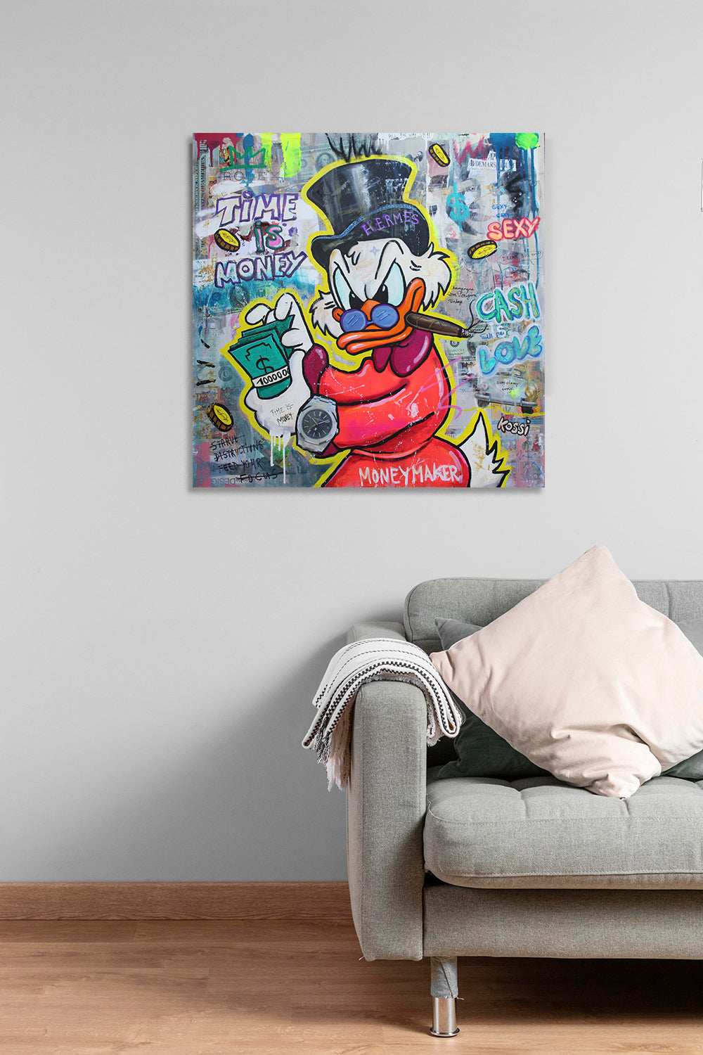 Scrooge McDuck counting cash wearing a big AP watch