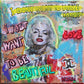 Vibrant pop art portrait of Marilyn Monroe in bold colors, created by Kristin Kossi on a 20 x 20 cm canvas.