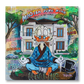 Scrooge McDuck meditating with eyes closed in front of a white villa and classic Porsche, with Master Your Mind and Healing quotes in a Pop Art painting by Kristin Kossi.