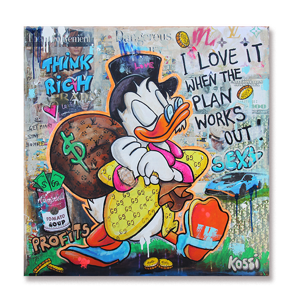 Original Scrooge McDuck Pop Art painting When the Plan Works Out by Kristin Kossi
