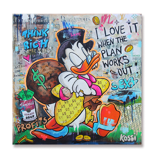 Original Scrooge McDuck Pop Art painting When the Plan Works Out by Kristin Kossi