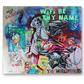 Large mixed media artwork blending religious symbols and modern technology themes with bold pop art style by Kristin Kossi, measuring 160 x 150 cm.