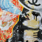 Urban pop art painting of Kate Moss with closed eyes smoking a cigarette, depicted in vibrant blue tones and graffiti style.