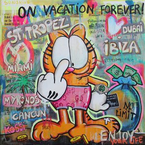 Garfield on vacation in Ibiza, St-Tropez, Mykonos, Dubai, Cancun enjoying his lifestyle.